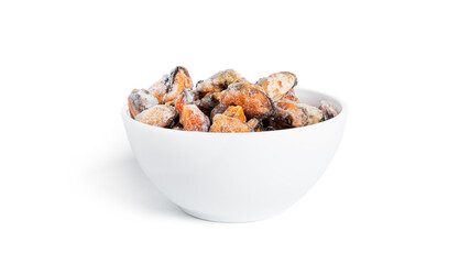 Wall Mural - Frozen mussels isolated on a white background.