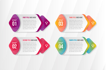 Poster - Business process. Timeline infographics with 4 steps, options, hexagons. Vector chart, diagram. round arrow shape with transparency white pattern. 