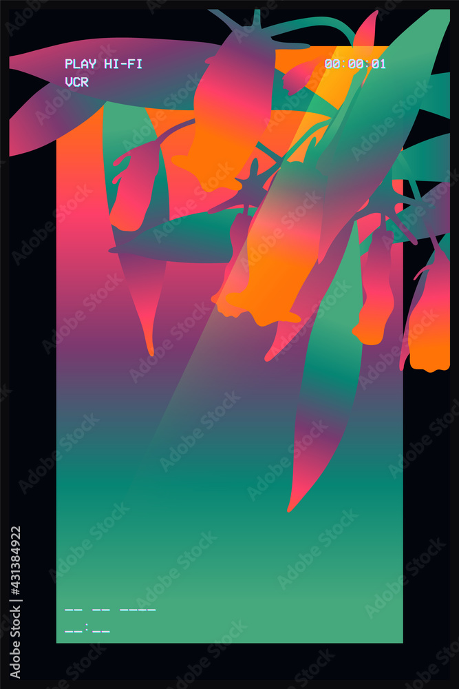 Aesthetic neon gradient tropical flowers and light effect, vintage ...
