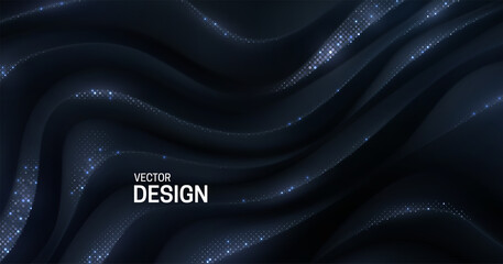 Poster - Black curvy pattern surface with silver glitters