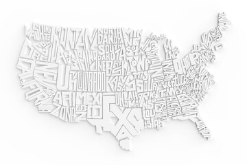 Wall Mural - 3d geographic map of usa abstract lettering render