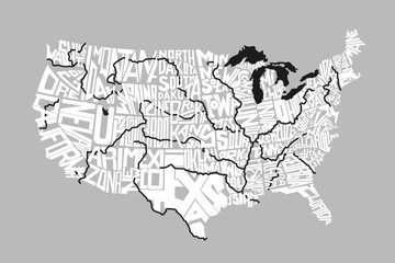 Wall Mural - united states of america lettering map rivers lake