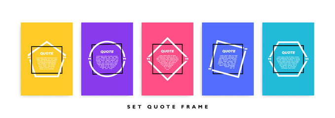 Fototapete - Poster set. Different shape geometric texting boxes. Quote box speech bubble with colorful background. Modern vector illustration