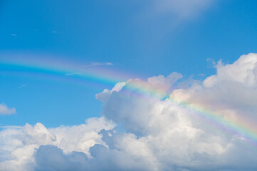 real maui, hawaiian rainbow, anuenue over the blue sky, heavenly sky, white cloud