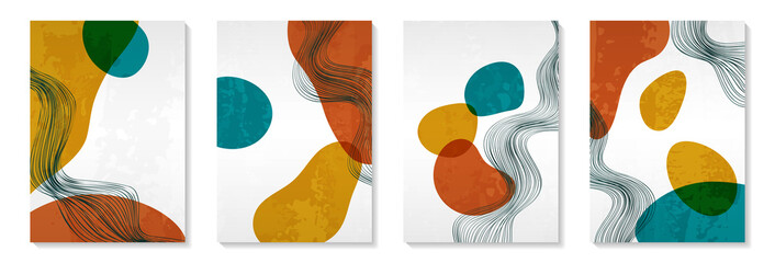 Creative minimalist hand painted Abstract art background with watercolor stain and Hand Drawn doodle Shape. Design for wall decoration, postcard, poster or brochure