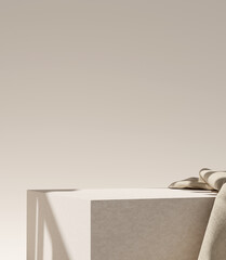 Fototapete - Product display podium stand with curtain on brown background. 3D rendering