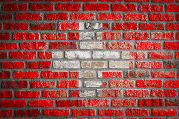 Wall Mural - National flag of Switzerland. depicting in paint colors on an old brick wall. Flag  banner on brick wall background.