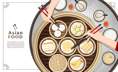 Sticker - Dim sum menu set Asian food vector illustration