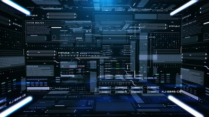 Aufkleber - HUD Monitoring Digital Data Tracking Interface Zoom In Scene. UI Monitoring Screen 4K Footage System Information Background.