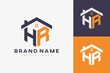 hexagon HR house monogram logo for real estate, property, construction business identity. box shaped home initiral with fav icons vector graphic template
