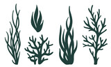 Fototapeta  - Laser cutting template. Seaweeds. Set of coral reef underwater plants vector isolated on white Aquarium alga set, ocean water plants silhouette. Paper cutout. Stamp. Stencil.