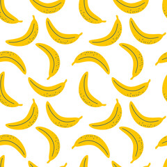 Wall Mural - vector illustration seamless repeating pattern with hand drawn bananas. tropical summer background for printing on fabric, wrapping paper