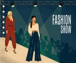 © Wanlee - Fashion show concept vector illustration. Hand drawn fashion week poster with models on a catwalk podium. Woman in different design dress. Female clothes design collection