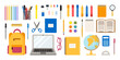 Flat vector illustration of set of school and office supplies. Back to school concept.