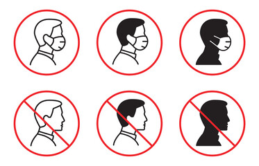 Wall Mural - No entry without face mask icon. Vector illustration isolated.