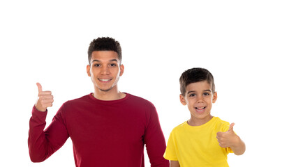 Wall Mural - Portrait of African-American father with his smiling son saying Ok