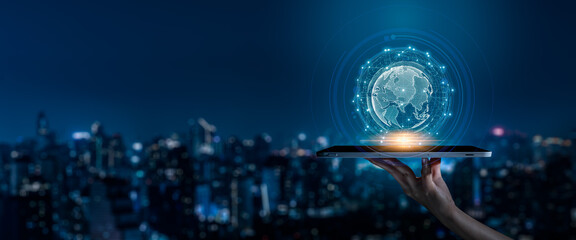 Poster - modern city with wireless network connection and city scape concept.wireless network and connection 
