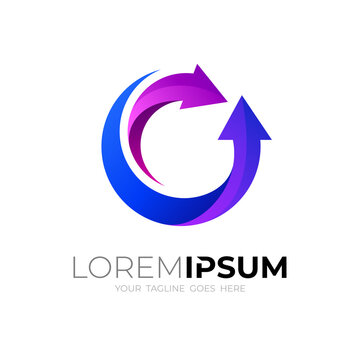 Arrow logo with circle design template, 3d colorful icon