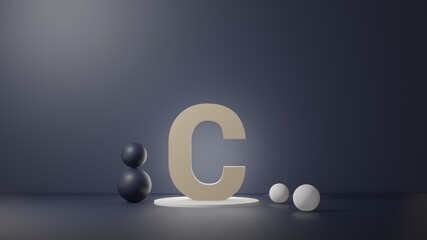 Poster - C Lettering in photo realistic rendering. 3D Illustration alphabet with copy space. Decoration element for background