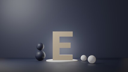 Poster - E Lettering in photo realistic rendering. 3D Illustration alphabet with copy space. Decoration element for background