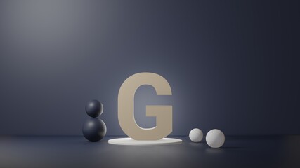 Poster - G Lettering in photo realistic rendering. 3D Illustration alphabet with copy space. Decoration element for background
