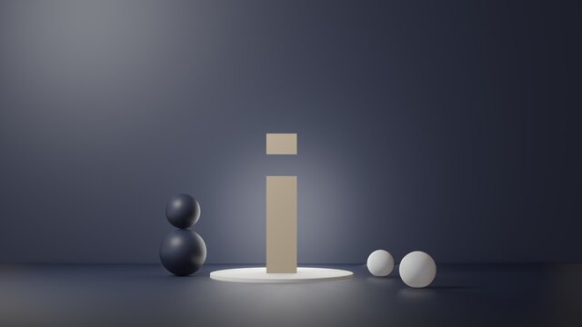 i Lettering in photo realistic rendering. 3D Illustration alphabet with copy space. Decoration element for background