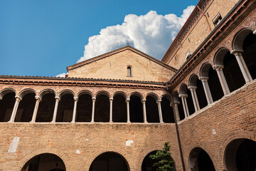 Poster - Cloister of the Basilica of Santo Stefano also known by the name of the Seven Churches in early Christian, Romanesque and Gothic style. Bologna, Emilia-Romagna, Italy, Europe.