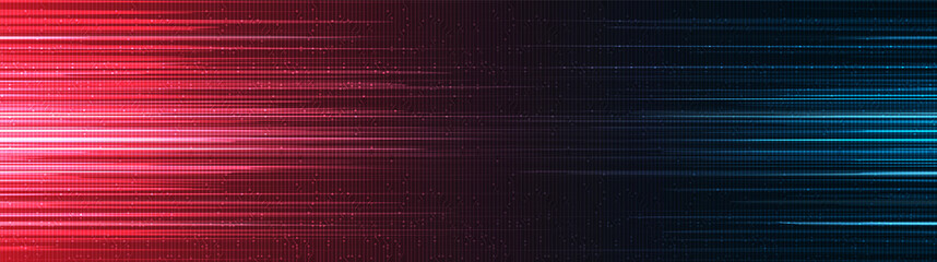 Fototapete - Panorama Red and Blue Speed Light Technology Background,Hi-tech Digital and sound wave Concept design,Free Space For text in put,Vector illustration.