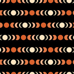 Wall Mural - seamless pattern with moon phases on black background. bohemian art. vector illustration. trendy tex