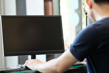 Poster - Man working on computer and working at home concept