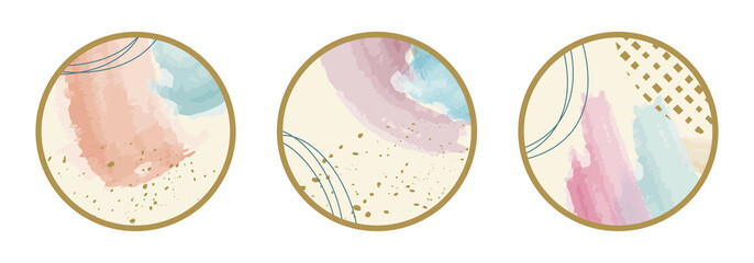 Canvas Print - highlight cover icon set with abstract watercolor and geometric shapes. social media, stories circle