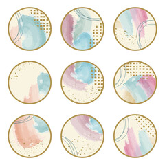 Canvas Print - highlight cover icon set with abstract watercolor and geometric shapes. social media, stories circle