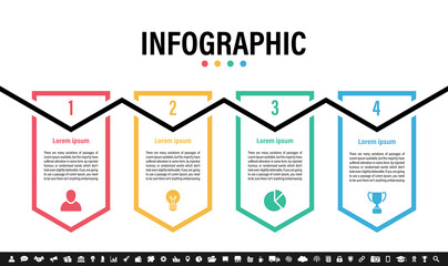 Wall Mural - Infographic design business concept vector illustration with 4 steps or options or processes represent work flow or diagram or web button banner