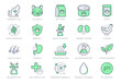 Cat food line icons. Vector illustration include icon outline bag, can, weight scales, stomach, sand box, pouch, balanced diet, kitty paw pictogram for pet meal. Green Color Editable Stroke