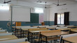 Classroom without student, interior of row empty school in India