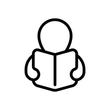 Person With Book, Read Magazine, Simple Icon. Black Linear Icon With Editable Stroke On White Background