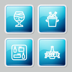 Sticker - Set line Glass of beer, Beer bottles in ice bucket, menu and icon. Vector