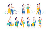 Fototapeta  - People carrying shopping bags at summer. Man and woman taking part in seasonal sale at store, shop, mall.