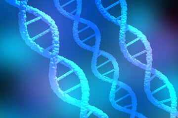Poster - DNA concept. The DNA model in blue. The structure of DNA. Genetic engineering. Scientific and medical background. Biotechnologies and genetics. Scientific research in the field of medicine.