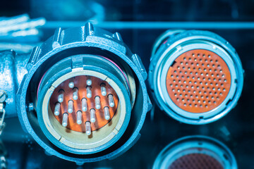 Poster - round electrical connectors of different shapes. connectors for connecting electrical equipment. adj