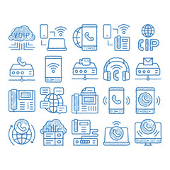 Wall Mural - Voip Calling System icon hand drawn illustration