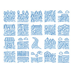 Poster - River Landscape icon hand drawn illustration