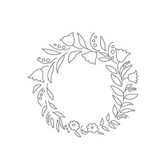 Wall Mural - hand drawn vector round floral wreath illustration