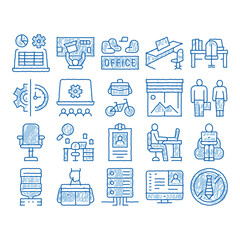 Poster - Office And Workplace icon hand drawn illustration