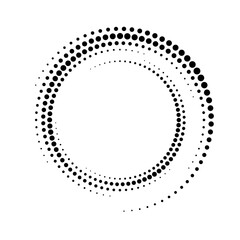 Wall Mural - Circular dot frame. Circle border with effect halftone. Modern faded ring. Semitone shape round. Point sphere boarder. Dotted geometric pattern. Graphic small dots element for design prints. Vector