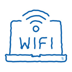 Sticker - Wifi Sign And Word On Laptop Display doodle icon hand drawn illustration