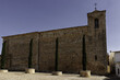 Brick outer wall of Church of San Juan Bautista in the village of Alarcon, Cuenca, Spain