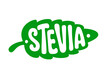 © VDNKL - Green leaf sticker STEVIA. An organic low calorie sweetener. Isolated vector template for packaging healthy natural vegan food, diabetic products, label, infographics. Proper diet, good nutrition