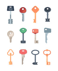 Poster - Keys set. Collection of safety locks steel keys modern and retro style security protection symbols garish vector illustrations