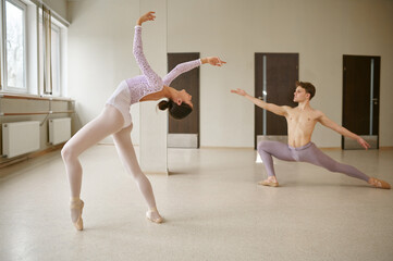 Wall Mural - Couple of ballet dancers, dancing repetition